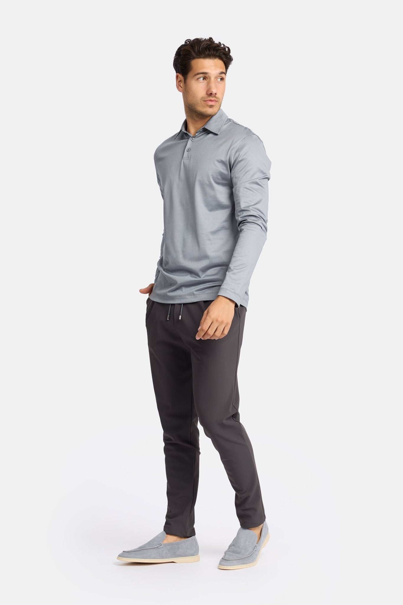 Mist Grey Longsleeve Polo Shirt